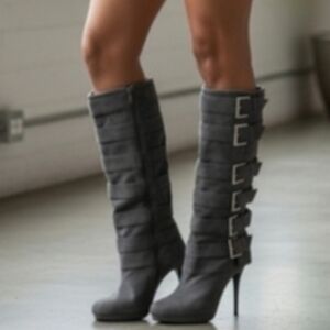 SALE!🔥Michael Antonio "Lexxi" Grey Suede Tall High Heel Boots with Buckles